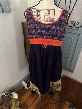 Ecote Navy and Coral Patterned Casual Dress